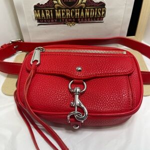 Rebecca Minkoff Vibrant Red Textured Crossbody Bag / Belt Bag wit Silver Accents